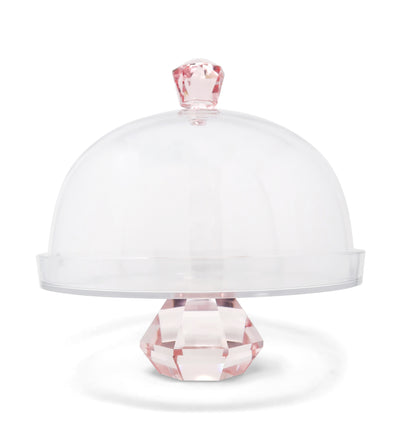 Glass Cake Dome with Colored Diamond Base and Knob, 13"D