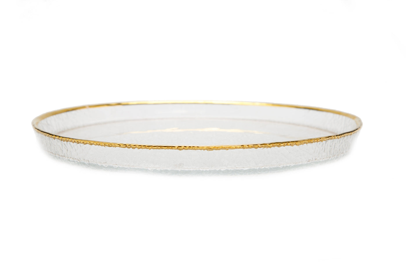 Set of 4 Pebbled Glass Dinner Plates Raised Rim with Gold Border – Vivience