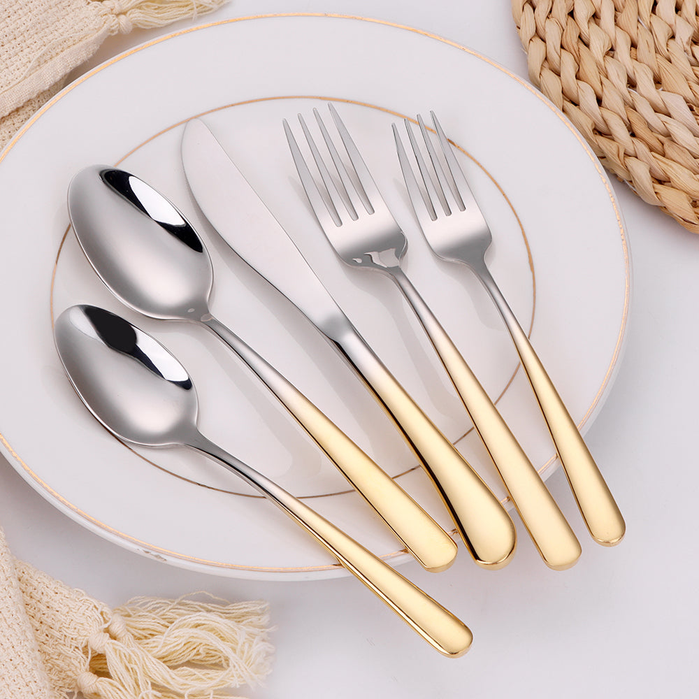 Colorblock 20 Pc Flatware Set with Graduated Gold Handles, Service for 4