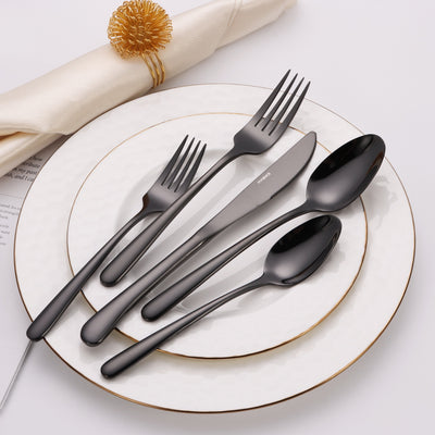 20 Pc Flatware Set Silver with White/Black  Colorblock Handles