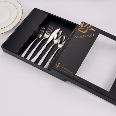 20 Pc Flatware Set Silver with White/Black  Colorblock Handles