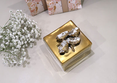 Square Gold Decorative Box With Flower Design on the Lid