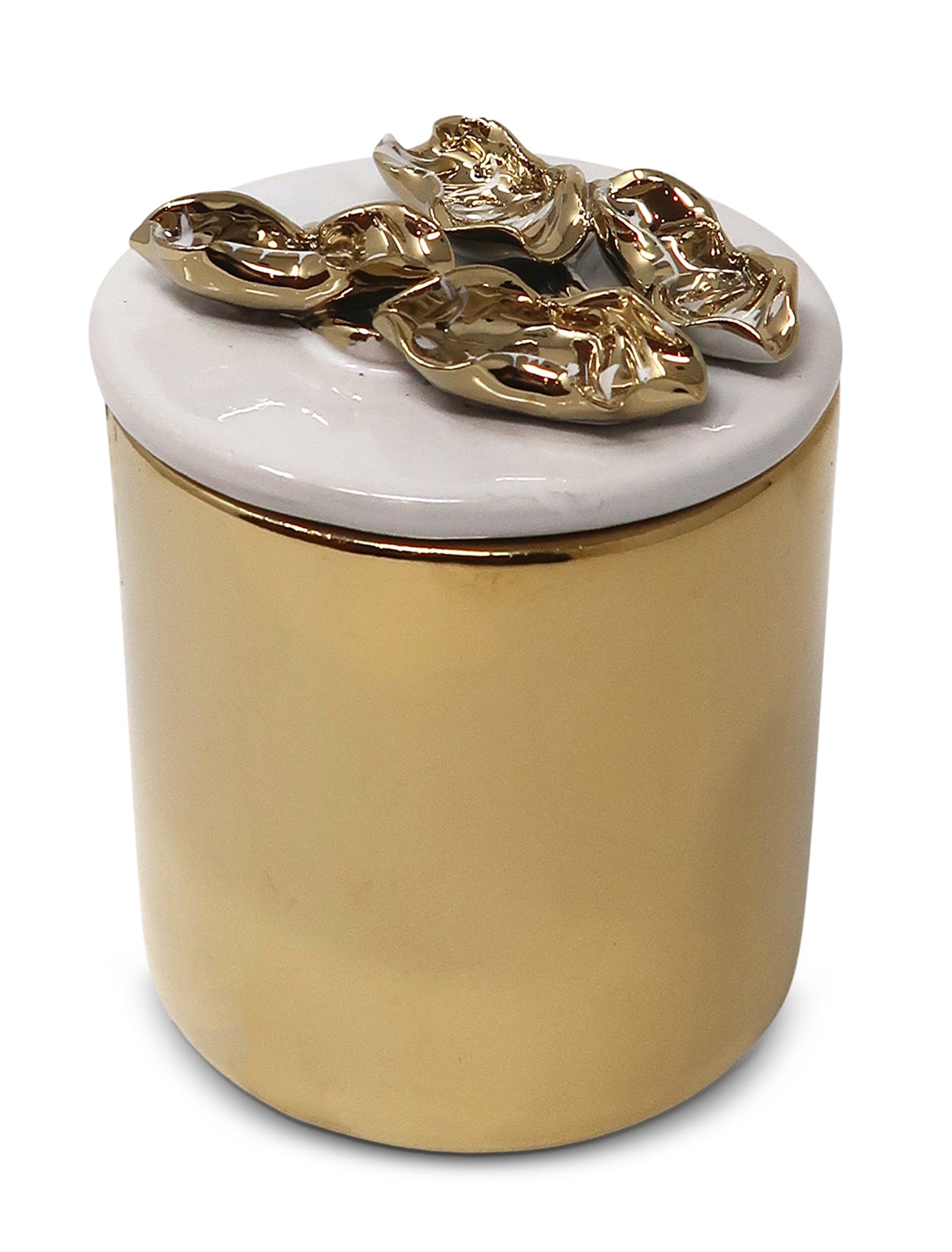 Gold Decorative Candle With Flower Design Lid