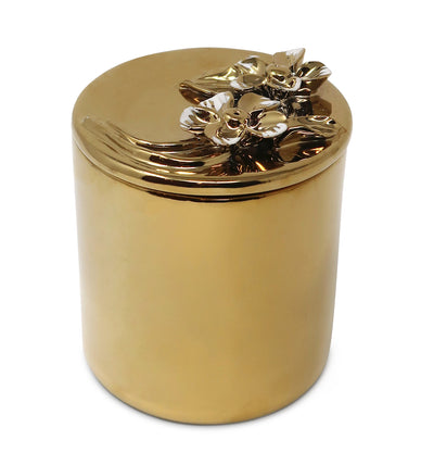 Gold Decorative Candle With Flower Design Lid