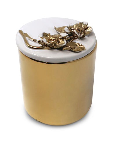 Gold Decorative Candle With Flower Design Lid