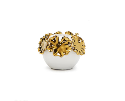 White Ceramic Candle Holder Gold Flower Design