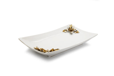 Porcelain Tray with Gold and White Flower on Handles