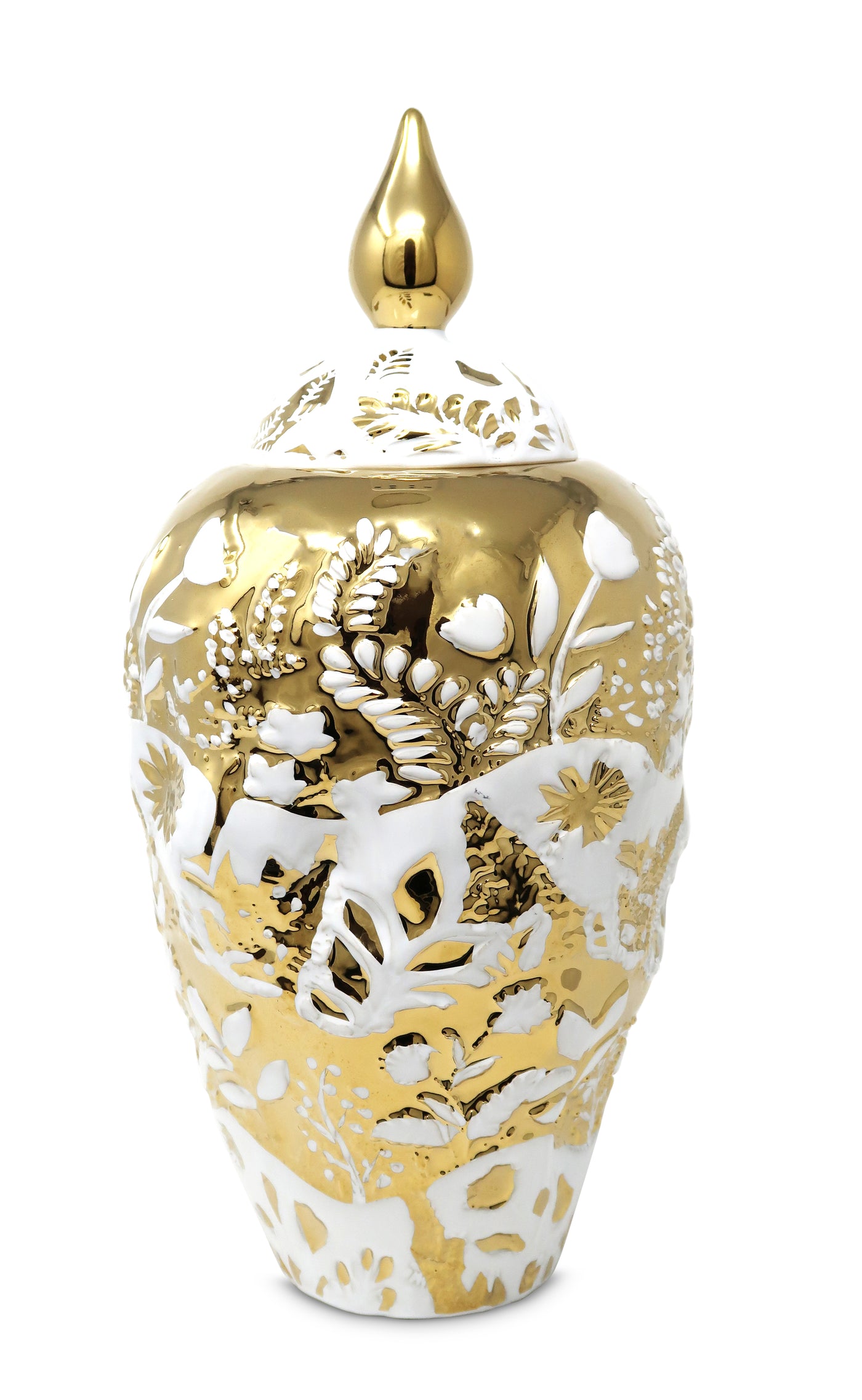Ornate White and Gold Ginger Jar