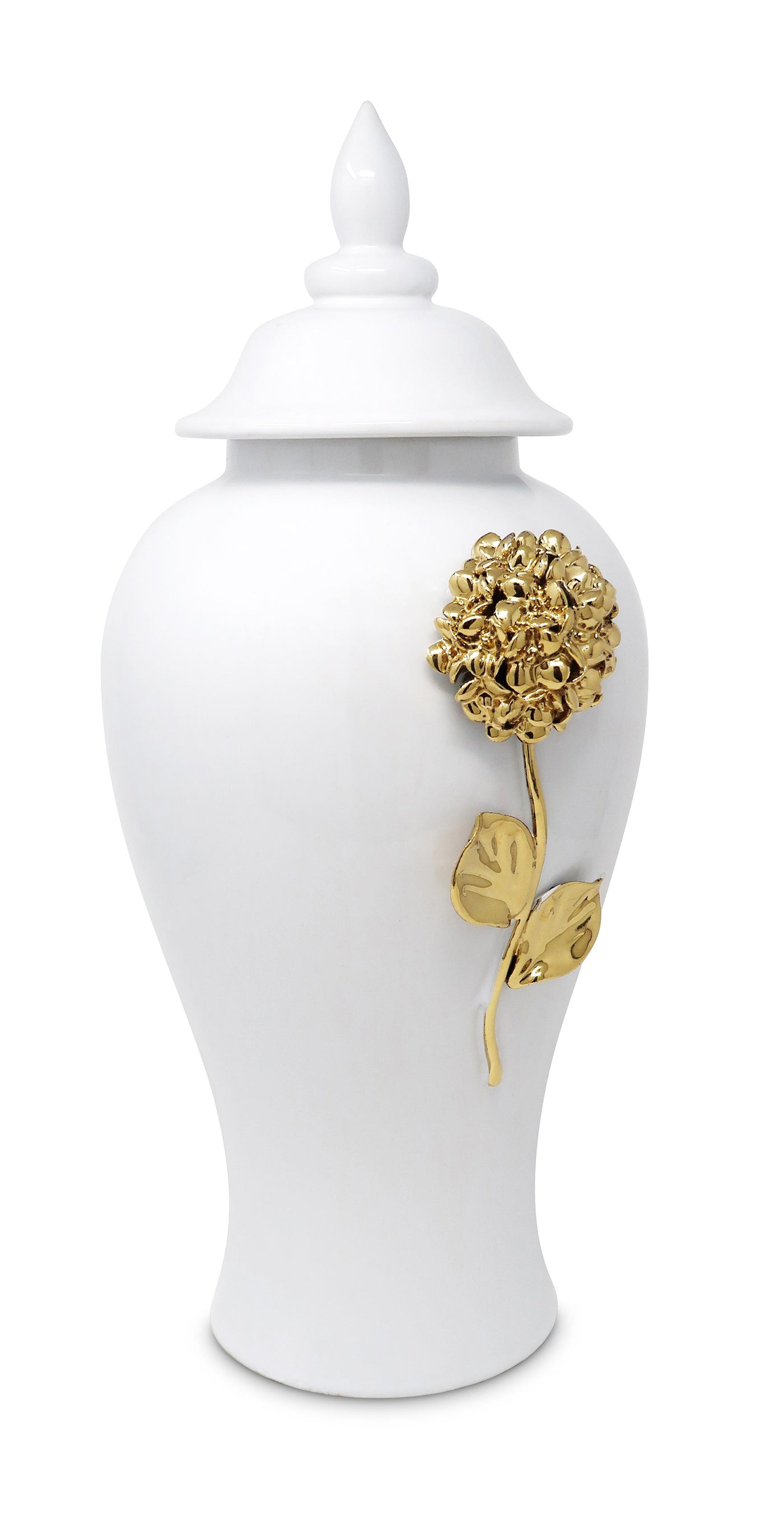 White Ginger Jar With Gold Flower