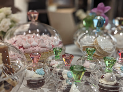 Glass Cake Dome with Colored Diamond Base and Knob, 13"D