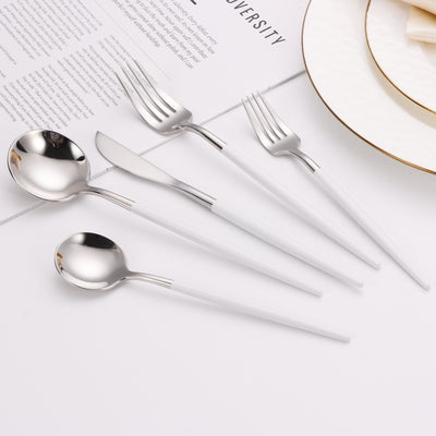 20 Pc Flatware Set Silver with White Morne Handles