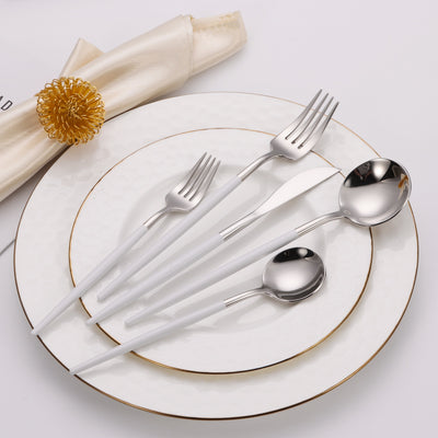 20 Pc Flatware Set Silver with White Morne Handles