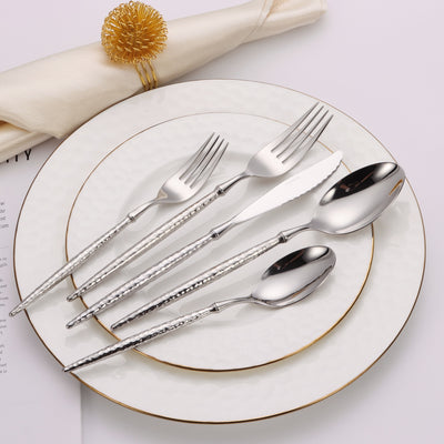 20 Pc Flatware Set Silver/Gold with Hammered Handles