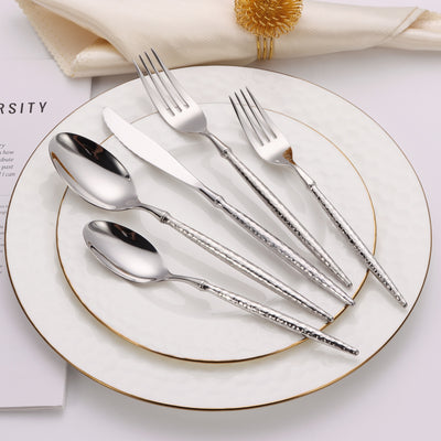 20 Pc Flatware Set Silver/Gold with Hammered Handles