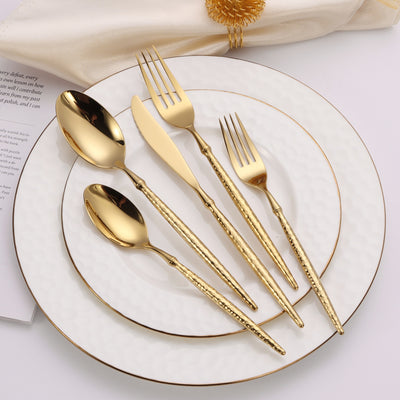 20 Pc Flatware Set Silver/Gold with Hammered Handles