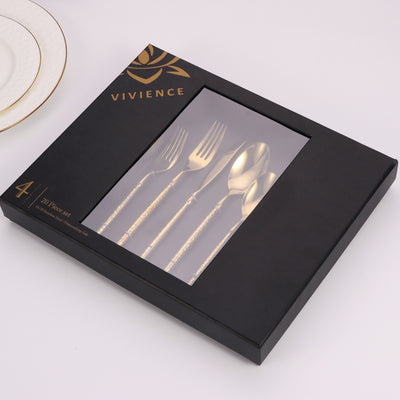 20 Pc Flatware Set Silver/Gold with Hammered Handles