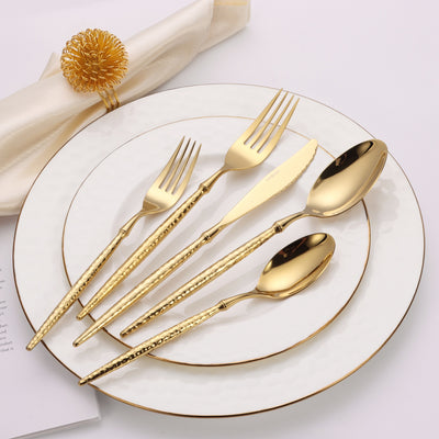 20 Pc Flatware Set Silver/Gold with Hammered Handles