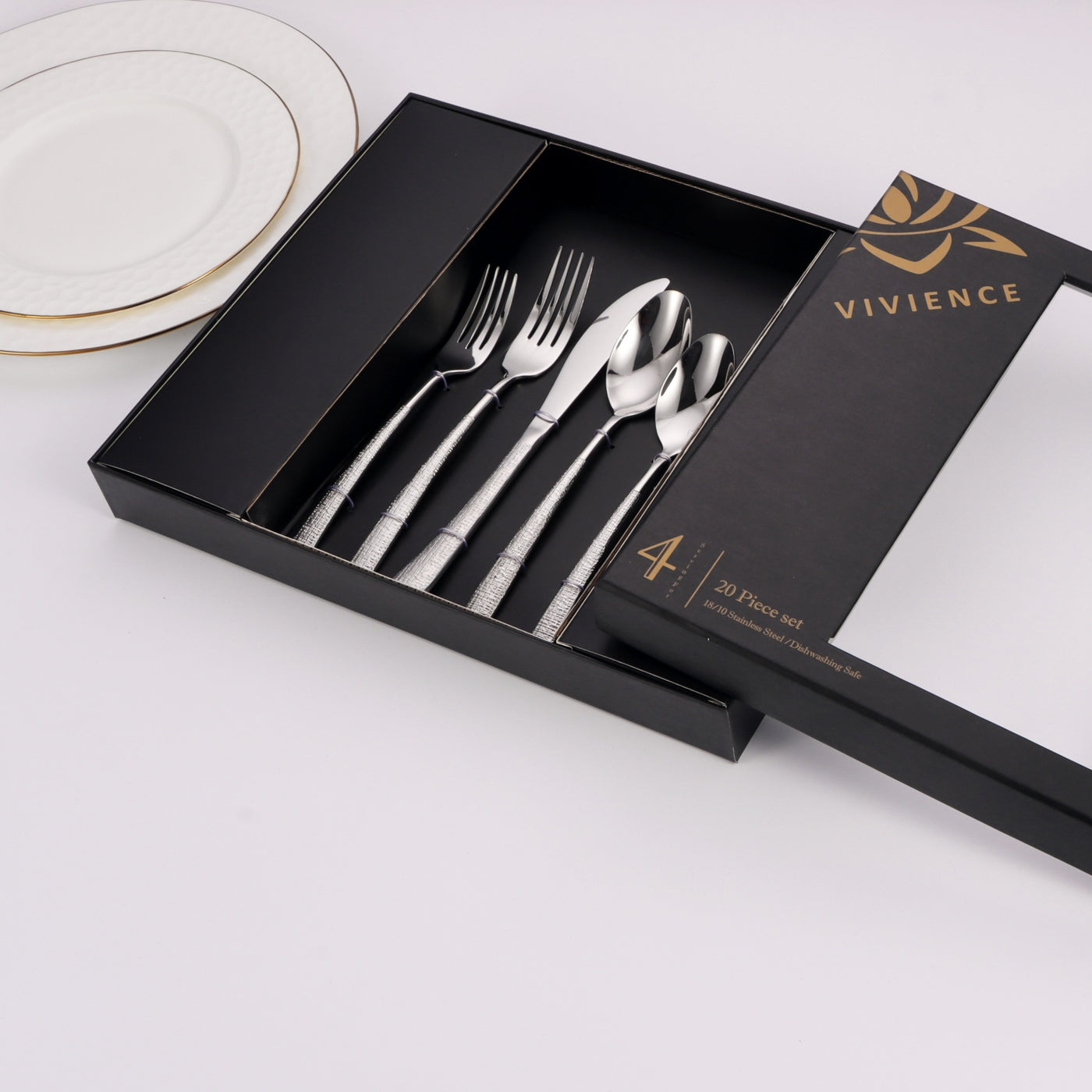 20 Pc Flatware Set Silver/Gold with Colorblock Handles