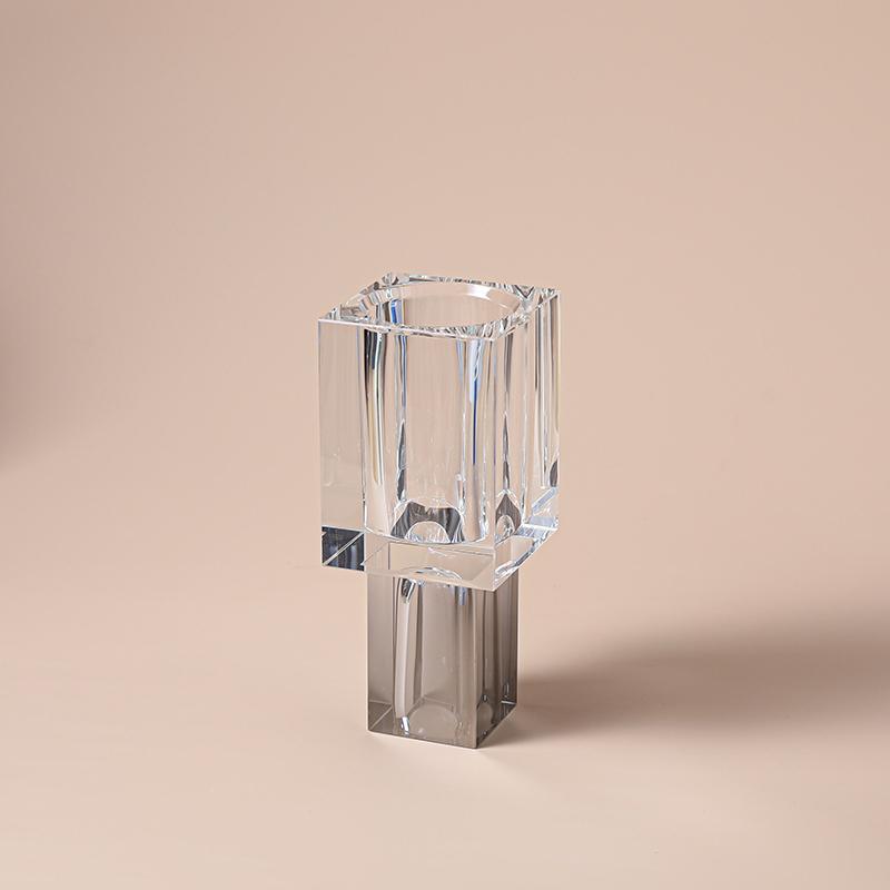 Crystal Square Vase with Colored Base