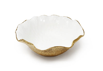 White/Gold Salad Bowl New Bone China Scalloped Edge