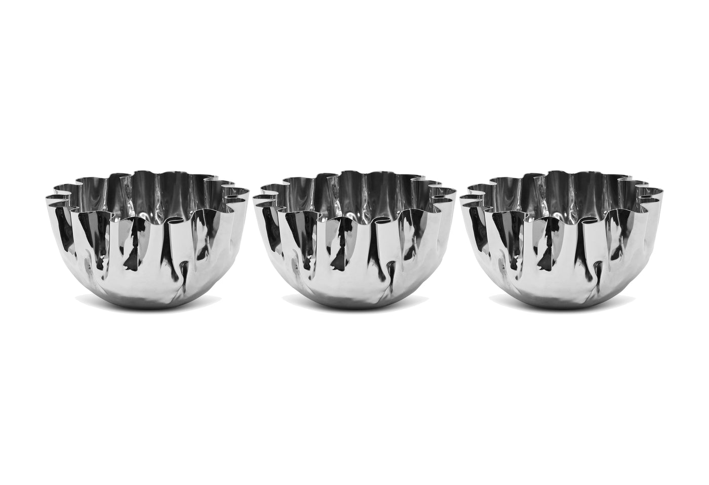 Set of 3 Stainless Steel Crushed Bowls, 4.75"D