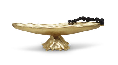 Footed Boat Dish with Black Pebble Design