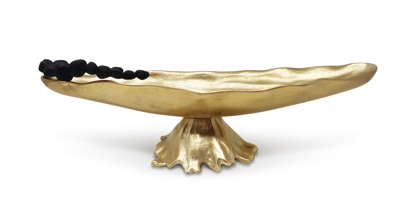 Footed Boat Dish with Black Pebble Design
