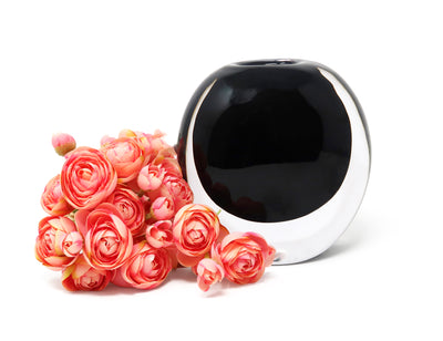 Double Wall Black Inlay Glass Vase with Pink Flowers