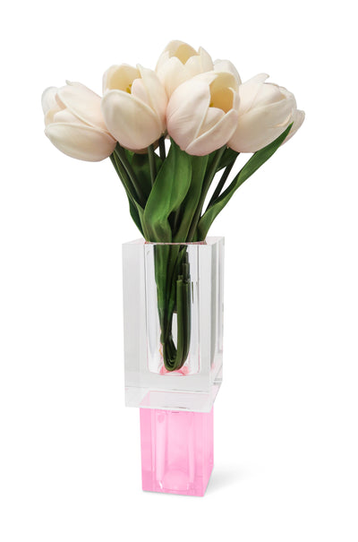 Crystal Square Vase with Colored Base