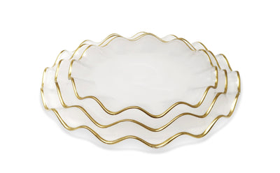 Set of 4 White Alabaster Plates with Gold Ruffled Border