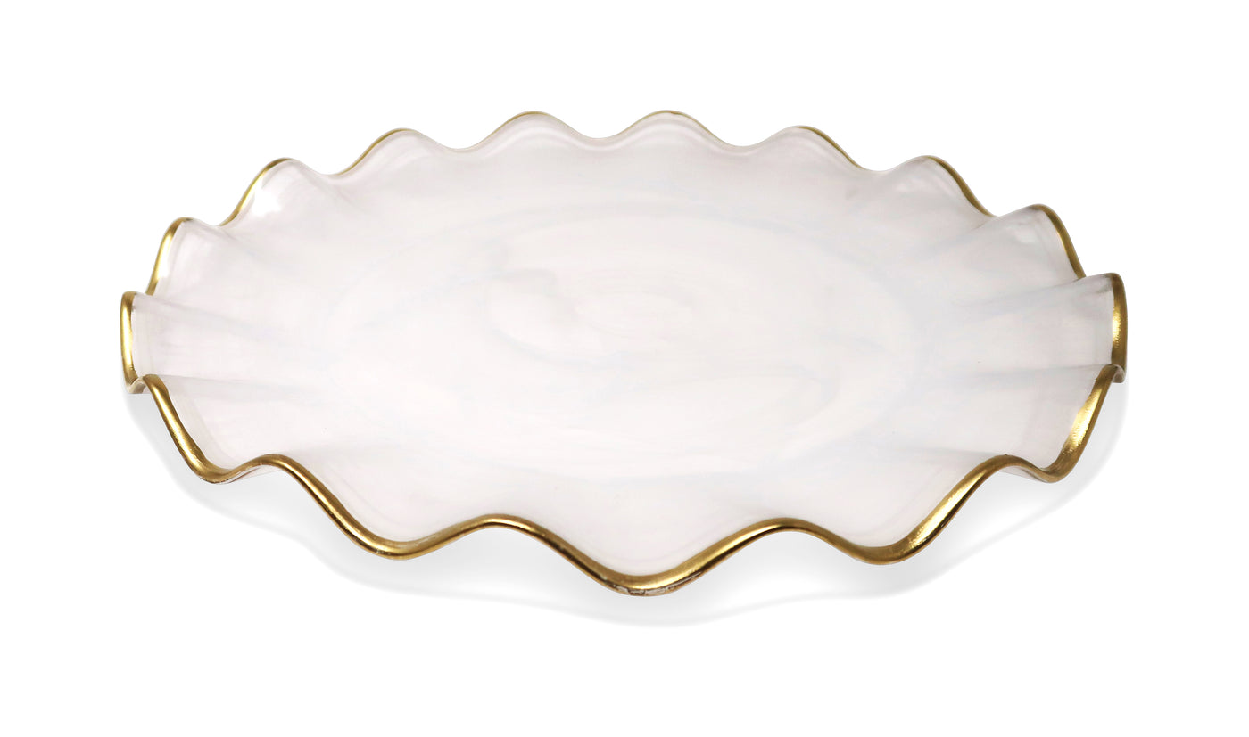 Set of 4 White Alabaster Plates with Gold Ruffled Border
