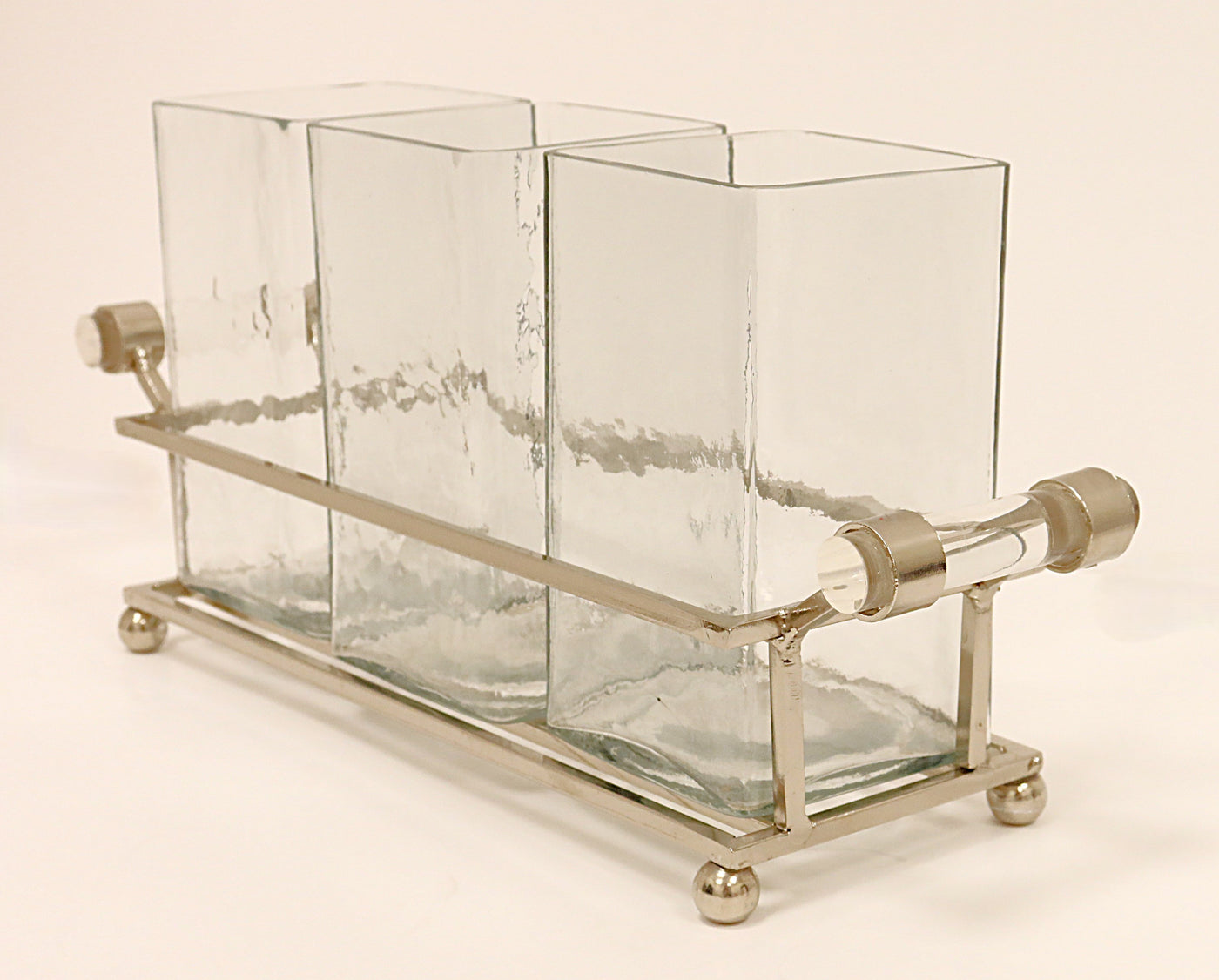 Cutlery Holder with Silver Frame and Cylinder Handles - 12.6"L