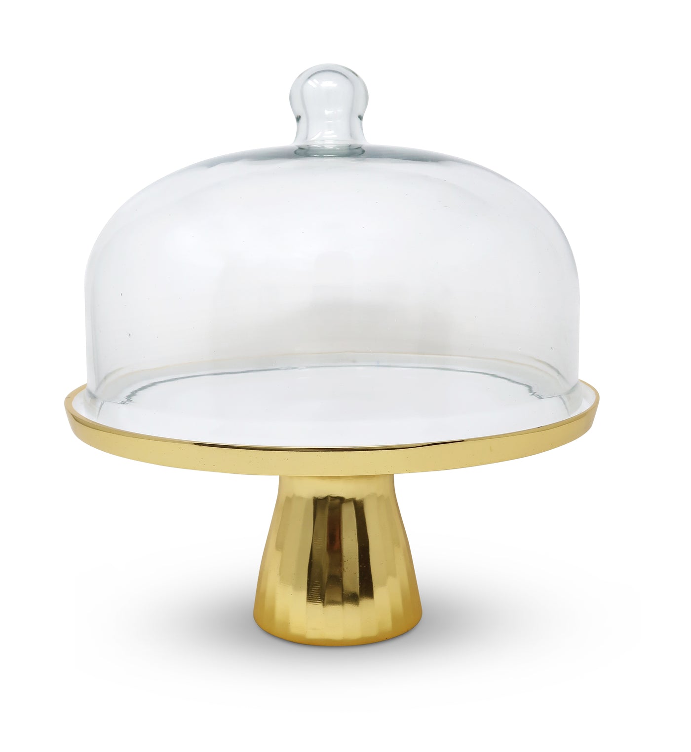 Gold and White Cake Stand with Glass Dome