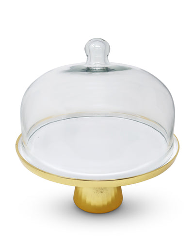 Gold and White Cake Stand with Glass Dome