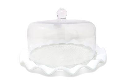 Glass Cake Dome with Scalloped Border