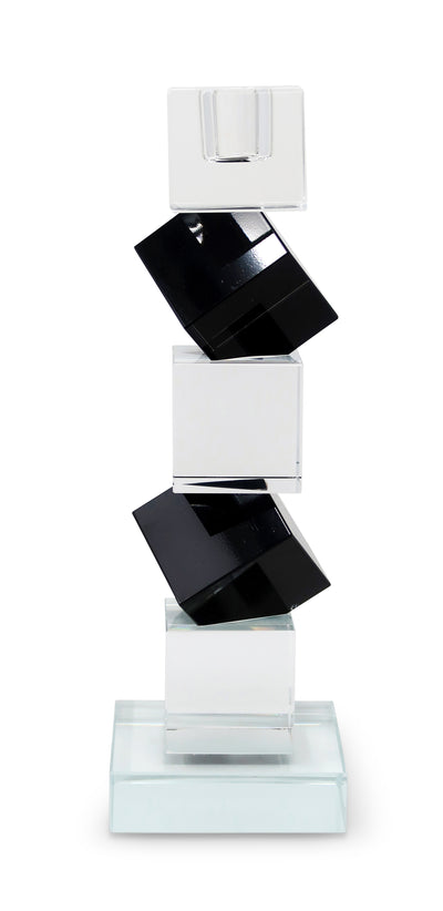 Crystal Candlestick Black and Clear Diagonal Block Design (2 Sizes)