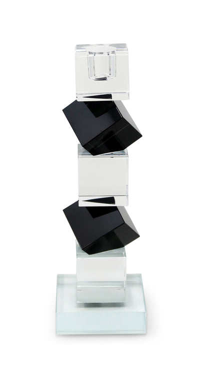 Crystal Candlestick Black and Clear Diagonal Block Design (2 Sizes)