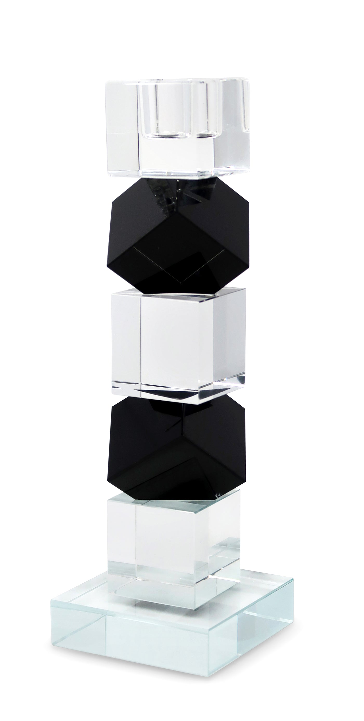 Crystal Candlestick Black and Clear Diagonal Block Design (2 Sizes)