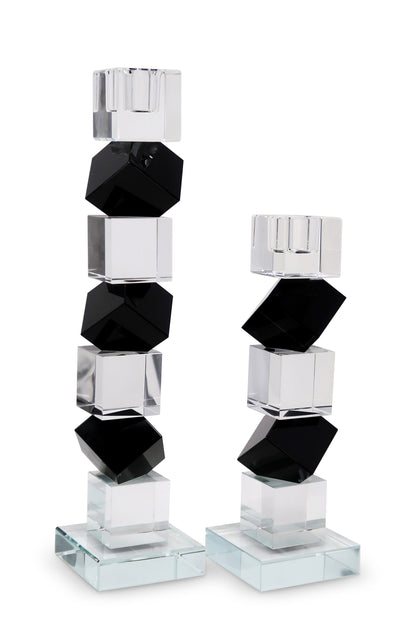 Crystal Candlestick Black and Clear Diagonal Block Design (2 Sizes)