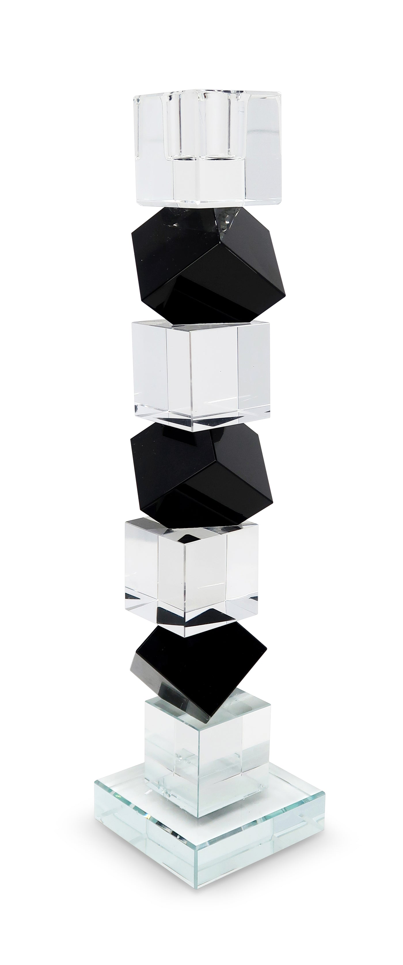 Crystal Candlestick Black and Clear Diagonal Block Design (2 Sizes)