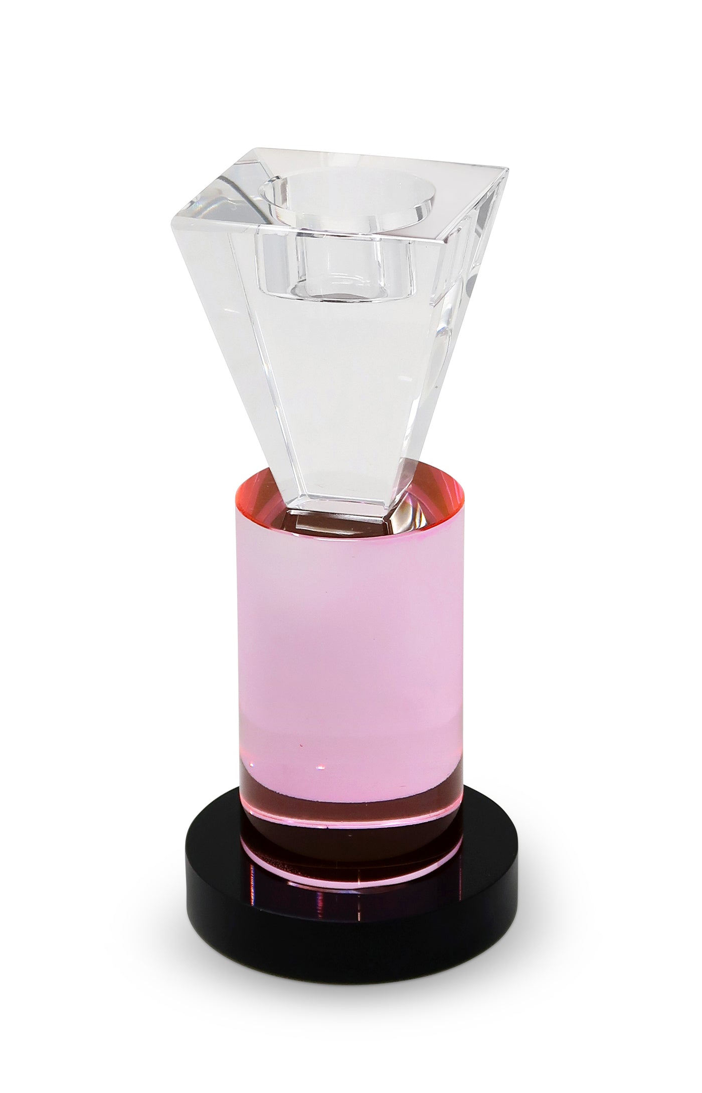 Pink and Clear Dimensional Crystal Candlestick