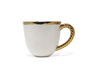 Set of 4 White Coffee Mugs New Bone China with Gold Rope Handle
