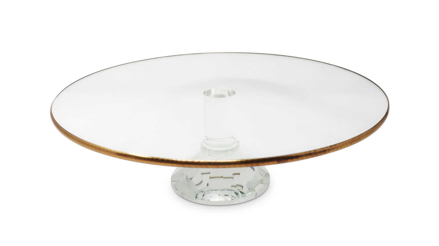 Glass Cake Plate with Gold Rim