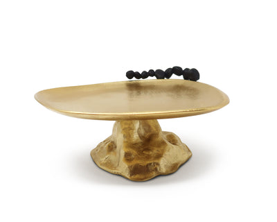 Gold Footed Cake Plate with Black Pebble Design
