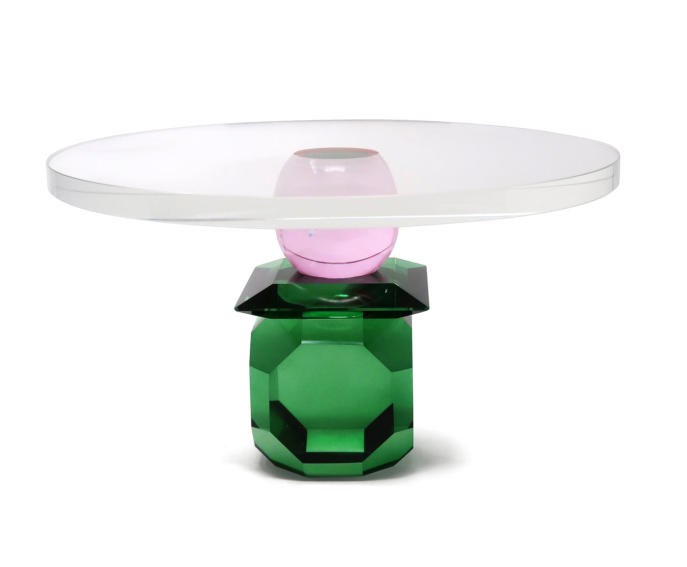 Glass Cake Plate with Green and Pink Base