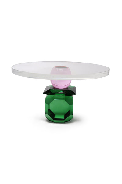 Glass Cake Plate with Green and Pink Base