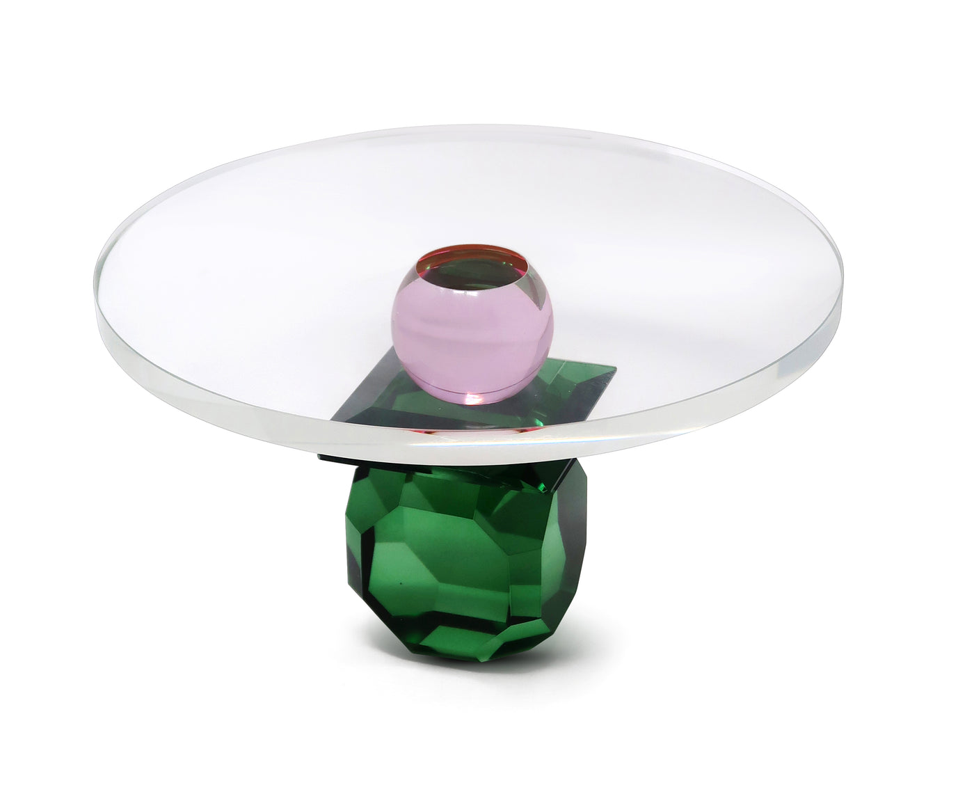 Glass Cake Plate with Green and Pink Base