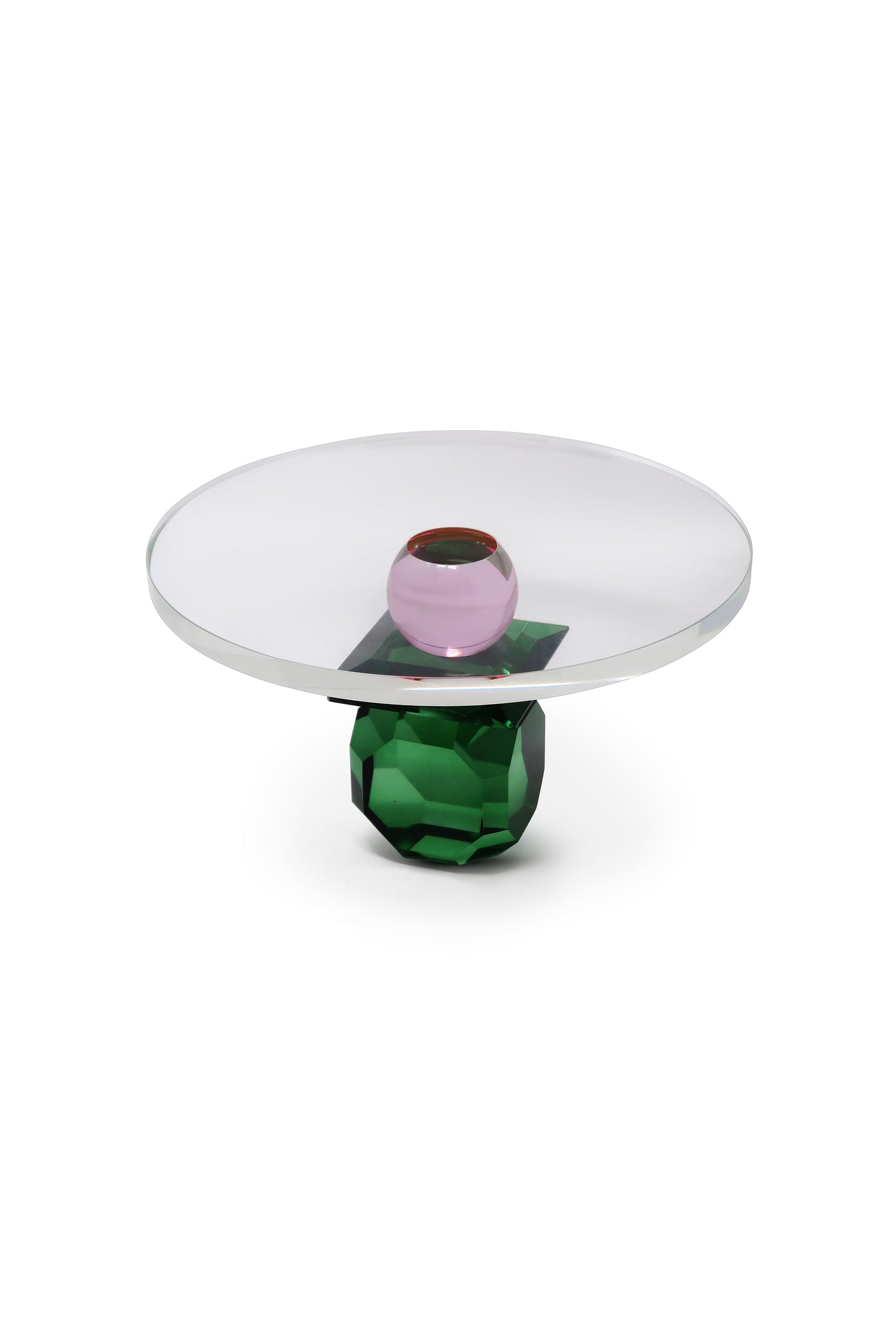 Glass Cake Plate with Green and Pink Base