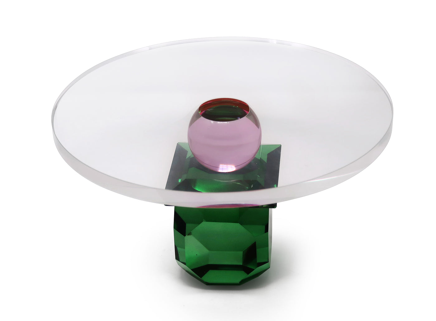 Glass Cake Plate with Green and Pink Base