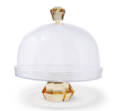 Glass Cake Dome with Colored Diamond Base and Knob, 13"D
